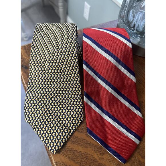 Lauren Ralph Lauren Mens Silk Neck Ties Lot of 2 Hand Sewn Red Black Blue - Picture 1 of 9